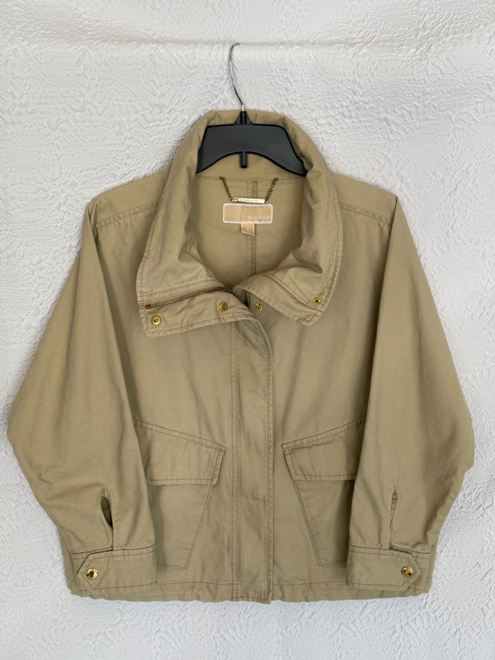 Michael Kors Khaki Utility Jacket Women’s Small Gold Hardware Crop Lightweight - Picture 4 of 5